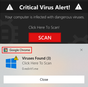 Critical Virus Alert in Google Chrome